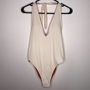 Aerie Plunge Ribbed Blush One Piece Swimsuit